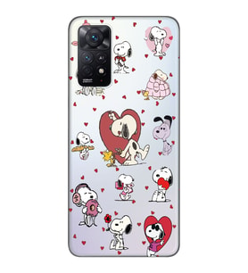 Redmi Note 11S - Note 11 Uyumlu Snoopy ve Kalp Tasarımlı Şeffaf Telefon Kılıfı