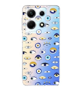 PrintiFy İnfinix Note 30 ile Uyumlu Nazar Boncuğu 2 Baskılı Kamera Korumalı Şeffaf Silikon Kılıf