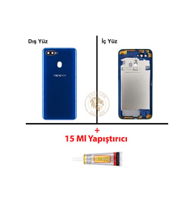 Oppo A5S Mavi Uyumlu Lensli Orta Kasa + B7000 Yapıştırıcı Full Kasa Kapak Gövde Housing