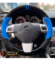 Opel Zafira B Dikme Direksiyon Kılıfı Delikli Deri Parlak Siyah Mavi Detay Çift Yüzük ve Dikiş 2005-2014