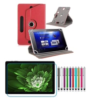 Philips T7305 10.1” için Standlı Tablet Kılıfı + NANO Kırılmaz Ekran Koruyucu+Dokunmatik Kalem (Kırmızı)