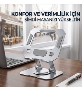 Evrensel Katlanır Masaüstü Tablet Standı - 360 Derece Dönebilen Tablet Tutucu - Kompakt Ev Ofis Destek Ünitesi