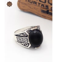 Oval Oniks Taşlı Artuklu Desenli 925 Ayar Gümüş Çocuk Yüzüğü 201025384