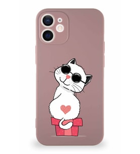 Apple iPhone 12 Mini Soft Premier Kapak Coolcat Tasarımlı Silikon Kılıf - Pudra (Şeffaf)