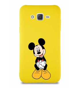 Samsung Galaxy J7 Core Soft Premier Kapak Mickey Mouse-A Tasarımlı Silikon Kılıf - Sarı (Şeffaf)