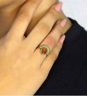 Doğal Taş Akik Yuvarlak Doğal Taşlı Antik Model Kadın Ayarlanabillir Yüzük euy82a