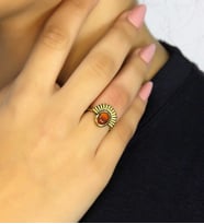 Doğal Taş Akik Yuvarlak Doğal Taşlı Antik Model Kadın Ayarlanabillir Yüzük euy82a (Kırmızı)