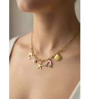 Çelik Gold Charm'lı Kolye - 25-clkk138