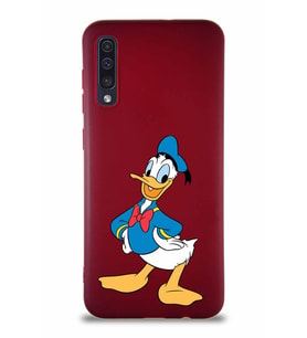 Samsung Galaxy A50S Soft Premier Kapak Donald Duck-C Tasarımlı Silikon Kılıf - Mürdüm (Şeffaf)