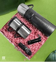 Kişiye Özel Mini Kamp Seti - 680 ML 3 Bardaklı Outdoor Siyah Renk Termos & El Feneri & Hayatta Kalma Bilekliği Hediye Seti - GDTK-909127