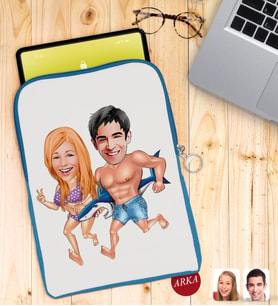 BK Gift Kişiye Özel Sevgililer Karikatürlü Taşınabilir Koruyucu Tablet Kılıfı & Organizer Çanta - Mavi-8
