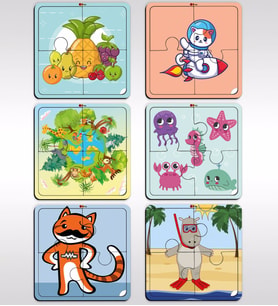 BK Toys Çocuklar İçin Eğitici-Öğretici Ahşap 4 Parça Yapboz Puzzle (6 Adet) - Model 2