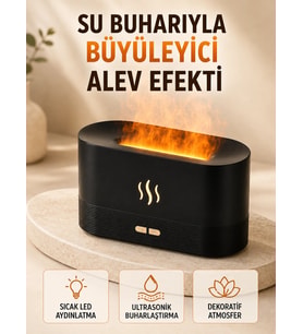 LED Alev Efektli Hava Nemlendirici 9 12 Saat Kullanımlı Aroma Difüzörü