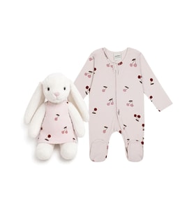 Cherry Blossom Kiraz Desenli Kız Bebek Tavşan Seti