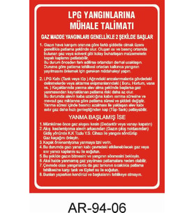LPG YANGINLARINA MÜHALE TALİMATI İŞ GÜVENLİĞİ UYARI LEVHASI 1 ADET PVC 21 X 29CM