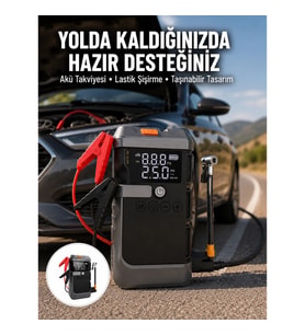 Mey İthalat® Işıklı Hava Kompresörlü Taşınabilir Akü Takviye Ünitesi Yeni Nesil