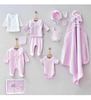 Dantelli Kız Bebek 10 Parça kız Bebek Hastane Çıkışı Kutulu Pembe