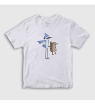 Presmono Unisex Çocuk Beyaz Pointing Mordecai And Rigby Regular Show T-Shirt 449599tt (Beyaz)