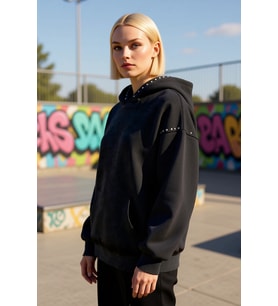 Kadın Kapüşonlu Düşük Kol Örme Sweatshirt Troklu Fonksiyonel Dayanıklı Kaliteli Konforlu Şık