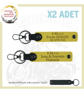 İlk Araba Alana Çok Anlamlı Hediye İsim Plaka ve 0 Rh (+) Kan Grubu Yazılı 2'li Anahtarlık, Sarı-Syh (Çok Renkli)