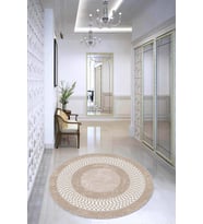 Bej Çerçeveli Kaymaz Tabanlı Yıkanabilir Yuvarlak Halı AR945 - 100 x 100 cm