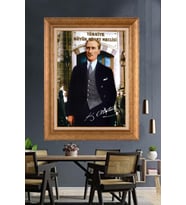 Altın Varaklı Çerçeveli Paspartulu Atatürk Tablo nh263 (Gold)