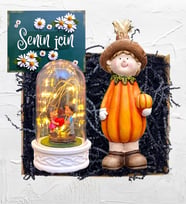 Led Işıklı Biblolu Fanus ve Sevimli Bal Kabağı Biblosu Hediye Seti (Model 4)