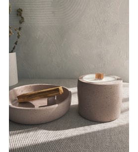 El Yapımı Kahve Kokulu Beton Mum & Tütsülük Seti İle Palo Santo- 3 Parça (Açık Kahverengi)