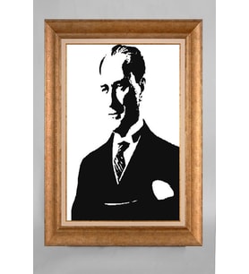 Altın Varaklı Çerçeveli Paspartulu Atatürk Tablo a770 (Gold)