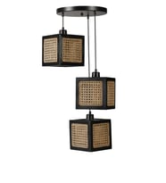 KUMSAL 3 LÜ TEPSİLİ SİYAH RATTAN AVİZE