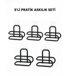 Siyah Metal WC Kağıtlık Yapışkanlı Tuvalet Kağıdı Rulo Tutucu 5 Adet Avantajlı Set