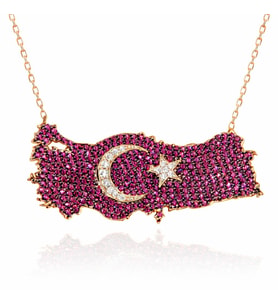 Gümüş Rose Ay Yıldız Türkiye Haritası Kadın Kolye