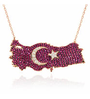 Gümüş Rose Ay Yıldız Türkiye Haritası Kadın Kolye