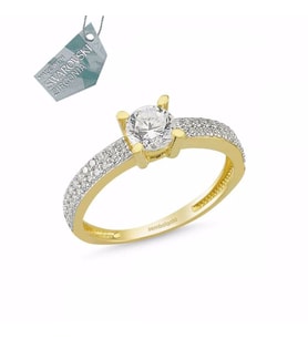 Altın Tektaş Yüzük Özel Tasarım Swarovski (Çok Renkli)