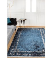 Mavi Kobalt Eskitme Halı Dijital Baskı Soyut Desenli Kaymaz Tabanlı Konforlu Salon Halısı