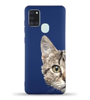 Samsung Galaxy A21s Uyumlu Lansman Kılıf Catface Tasarımlı İçi Kadife Kapak-Lacivert (Şeffaf)