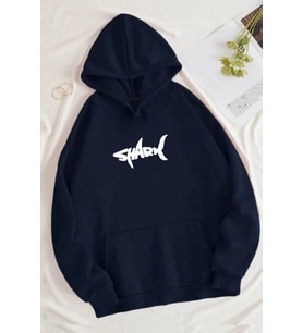 Unisex Shark Baskılı Oversize Sweatshirt (Lacivert)