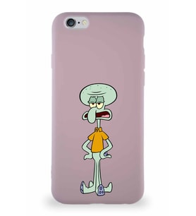 Apple iPhone 6S Soft Premier Kapak Squidward Dokunaç Tasarımlı Silikon Kılıf - Pudra (Şeffaf)