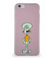 Apple iPhone 6S Soft Premier Kapak Squidward Dokunaç Tasarımlı Silikon Kılıf - Pudra (Şeffaf)