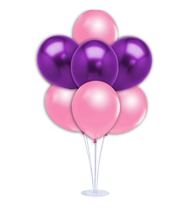 Balon Standlı, 7 Adet - Metalik Pembe ve Mor Balon (STD)