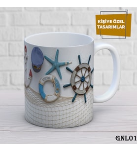 Kişiye Özel Kupa İsimli & Fotoğraflı Premium Hediye Bardak Deniz Temalı