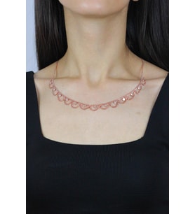 Taşlı Tasarım Rose Choker Gümüş Kolye 7272