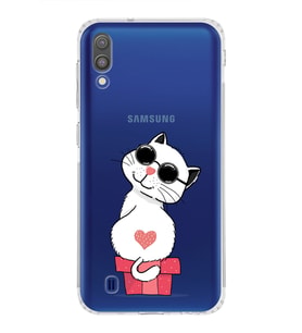 Samsung Galaxy M10 Uyumlu Kamera Korumalı Kapak Coolcat Tasarımlı  Şeffaf  Kılıf
