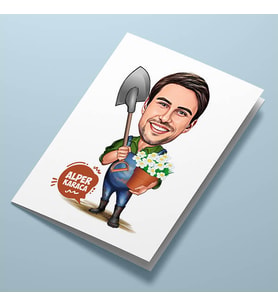 Kişiye Özel Çiçek Sever Erkek Karikatürlü Tebrik Kartı