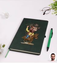 BK Gift Kişiye Özel Kovboy Karikatürlü Yeşil Termo Deri Defter Kalem Seti Model 2