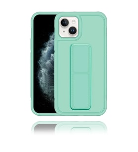 Apple IPhone 13 Uyumlu Mat Turkuaz Yumuşak Silikon Standlı Tutacaklı (Tutamaçlı) Telefon Kılıfı