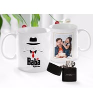 BK Gift Kişiye Özel Babalar Günü Hediyesi Fotoğraflı Kupa Bardak ve Benzinli Çakmak Seti-12 (Model 1)