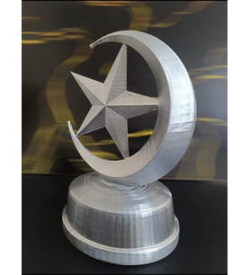 Dekoratif Ay Yıldız Masa Süsü 3D Baskı Biblo 17x13,5 cm İslami Motif Dekoratif Heykel (Gümüş Gri)