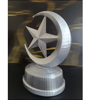 Dekoratif Ay Yıldız Masa Süsü 3D Baskı Biblo 17x13,5 cm İslami Motif Dekoratif Heykel (Gümüş Gri)