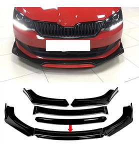 Skoda Fabia Siyah Renkli Şeritli Dilli Ön Lip 4 Prç Parlak Siyah ABS